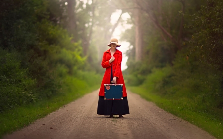 Lone Traveller - girl, women, Red, lone