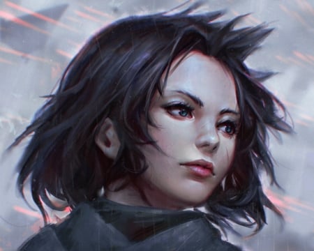 Jyn - fantasy, wind, jyn, rain, girl, guweiz, art, luminos