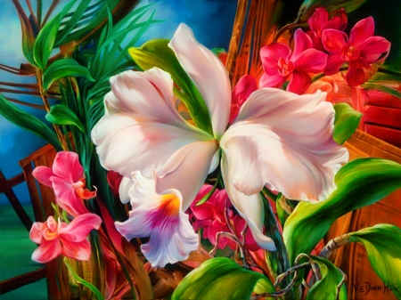 Exotic flowers - painting, art, pretty, beautiful, colorful, flowers, exotic