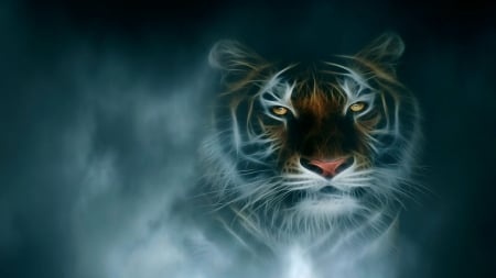 Tiger - colorful, prey, smoke, Tiger