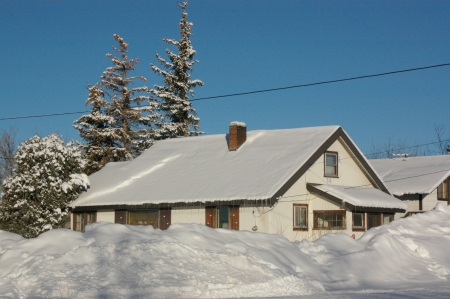 House on corner of Howard and 1st; Driggs, Idaho - Cities, Winter, Snow, Skies