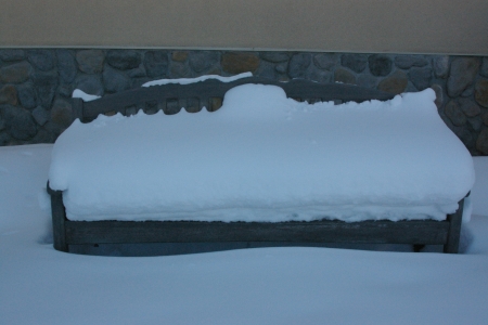 Snow Covered Bench at Teton Valley Hospital; Driggs, Idaho - hospital, benches, idaho, cities, driggs, snow, winter