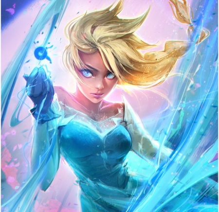 Elsa - ice, movie, long hair, cartton, blonde hair, blue, elsa, snow, beautiful, ice power, frozen, dress