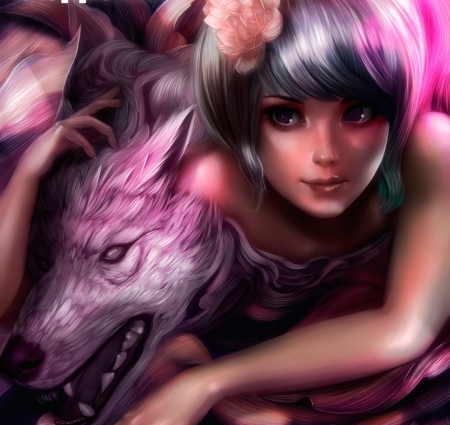 ♥ - girl, fantasy, art, wolf