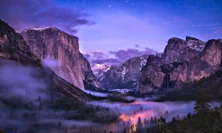 Winter Night,Yosemite National Park - winter, nature, night, park