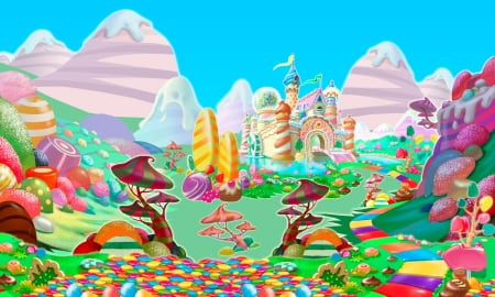 Wonderland - sweets, pink, fantays, yellow, candy, blue, dessert, wonderland, food, colorful, green