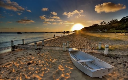 Sunset - Sunset, water, nature, beach, ocean, sand, sky, pier