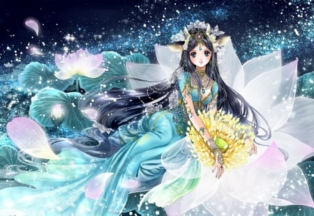 * - flowers, anime, blue, soft