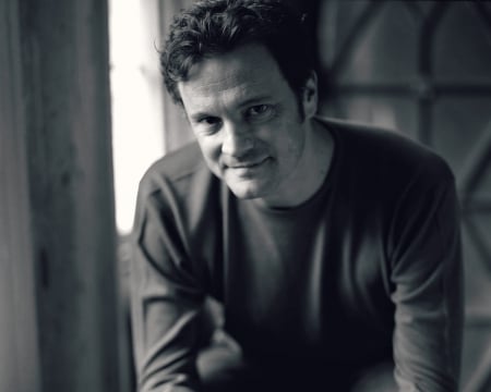 Colin Firth - black, Colin Firth, actor, smile, white, bw, man