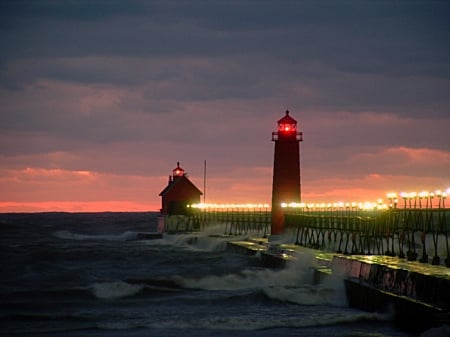 Pier-NiteGlow1 - michigan, Water, grandhaven, pier