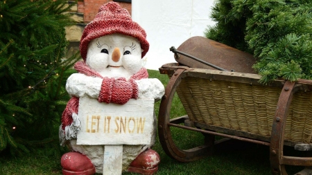 Welcome December - snowman, trees, smiling, winter, christmas, nature, december, snow, cute