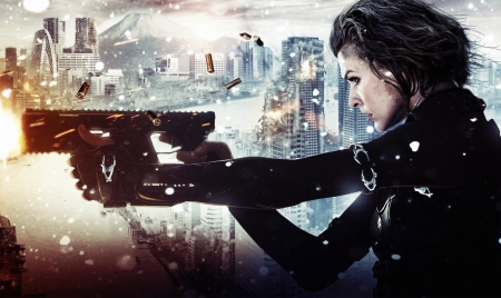 Resident Evil 6: The Final Chapter (2016) - woman, resident evil, post apocalypse, gun, actress, 2016, movie, resident evil 6, model, milla jovovich, the final chapter, film, zombie, babe