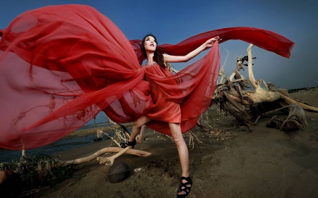 red dress - fun, actress, people, cool, celebrity, model