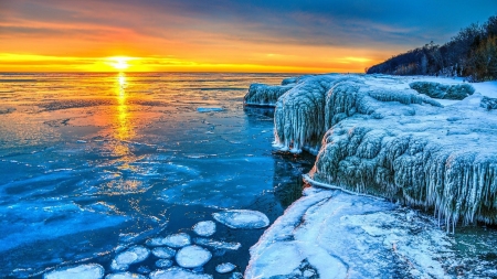 Ocean Sunset - winter, nature, ocean, sunset