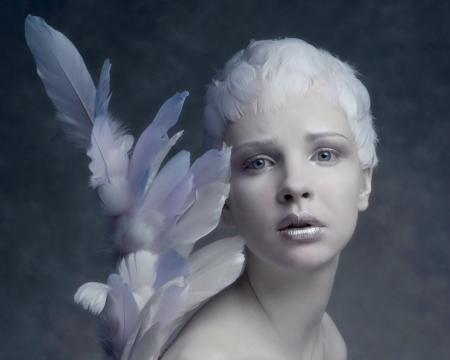 Winter beauty - white, winter, woman, model, girl, beauty, face, feather