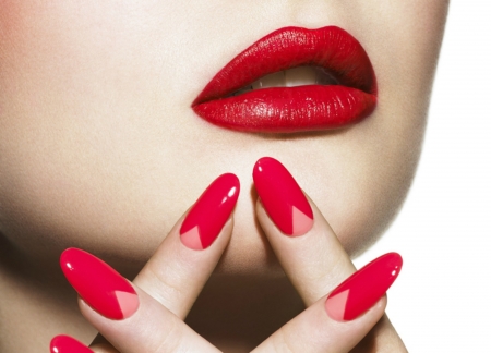 Red - woman, mouth, lips, red, pink, nails