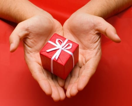 For you! - white, red, box, valentine, gift, craciun, hand, christmas