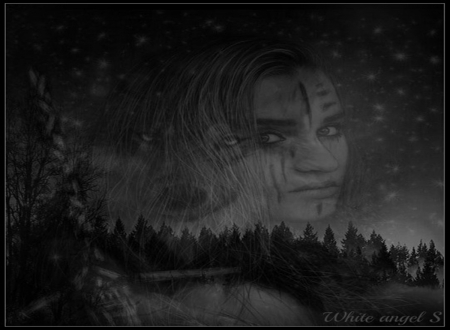 Wolf lady - fantasy, lady, wolf, face, black and white