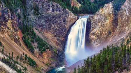 Waterfall - nature, tree, rocks, Waterfall