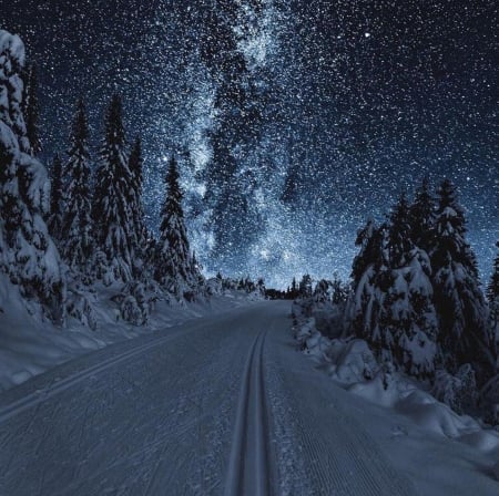 Milky Way at winter - winter, night, stars, snow