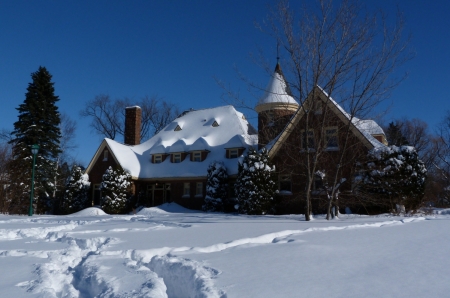 Cottage in Snow - winter, nature, house, evening