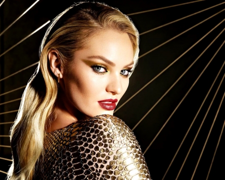 Candice Swanepoel - black, model, golden, blonde, girl, woman, candice swanepoel