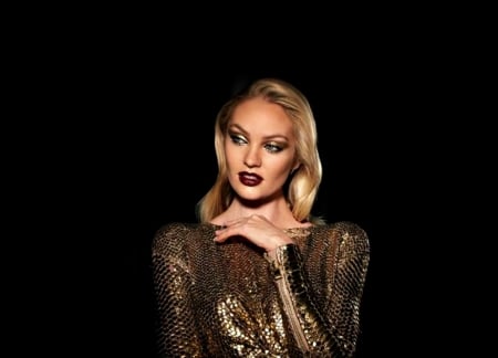 Candice Swanepoel - black, woman, model, girl, blonde, Candice Swanepoel, golden