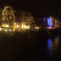 Ljubljana, New Year Lights at river Ljubljanica