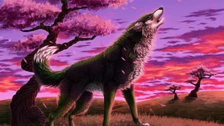 â€¢áƒ¦âœ¿áƒ¦â€¢ - wolf, pink purple, art, fantasy