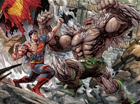 Superman fighting Doomsday - Doomsday, Superman, Comic, DC