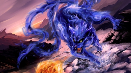 DragonCat - game, fantasy, dragon, blue, naruto, olgah, luminos, cat