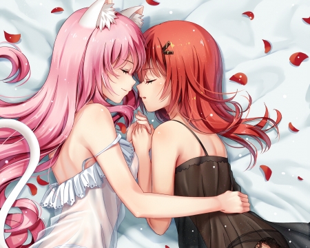 Anime - girl, hug, sleeping, Anime