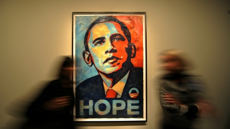 Hope - intelligent, african american, teal, inspirational, illustration, blurred, contemplative, reserved, hope, orange, 44, barak obama, president, usa