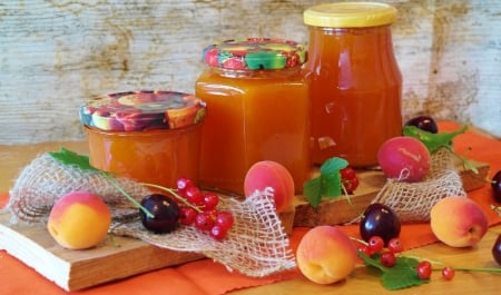 Apricot Jam - jam, glasses, colorful, apricots, delicious, food