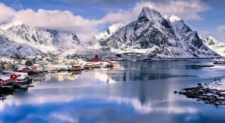 Winter in Norway - winter, nature, lake, mountain