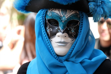 Venice Carnival - white, mask, blue, venice, girl, carnival