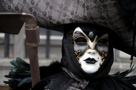 Venice Carnival - black, white, mask, venice, girl, carnival