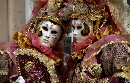 Venice Carnival - mask, venice, couple, pink, carnival