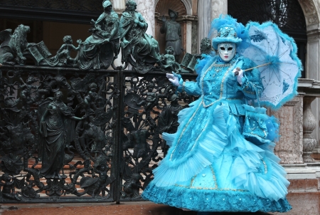 Venice Carnival - umbrella, mask, blue, woman, venice, dress, girl, carnival