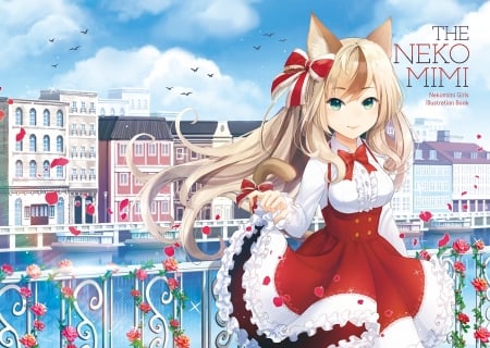 NekoMimi - neko, girl, long hair, nekomimi, orginal, art, pretty, scenery, cute