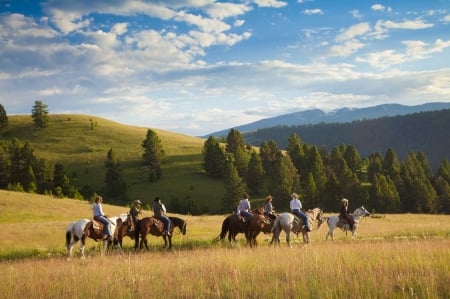 The Posse.. - girls, male, women, style, fun, female, cowgirl, boots, hats, outdoors, brunettes, western, horses, blondes, cowboys, ranch