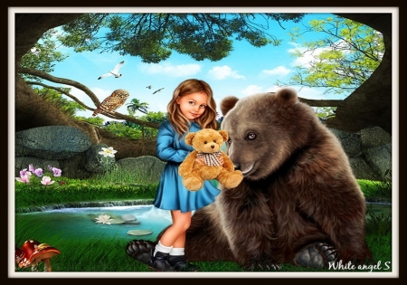 Girl - girl, fantasy, teddy, bear