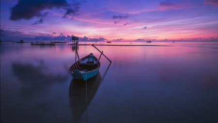 Boat In River - Sunset, In River, River, Boat, Sky