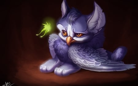 Griffin - griffin, tehchan, fantasy, purple, wings, feather, art, luminos