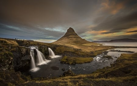 Waterfall - nature, Waterfall, moss, grass, mountain, tree