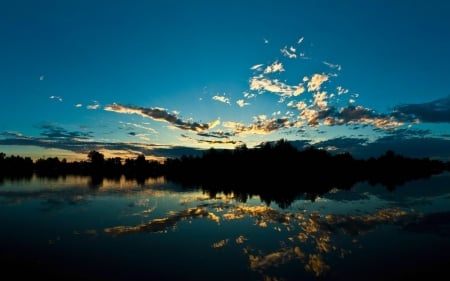 Reflecting Lake - nature, sky, lake, trees, reflection, clouds