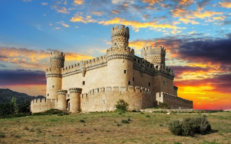 Manzanares el Real Castle, Spain - spain, medieval, sunset, castle