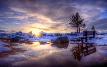 Sunset Lake - Winter, Sunset, Lake, Nature