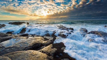 Rocky Seascape - nature, sunset, seascape, rocky