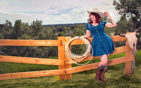 Howdy Y'all.. - women, fun, female, boots, hats, fashion, models, brunettes, western, fence, girls, cowgirl, style, outdoors, ranch